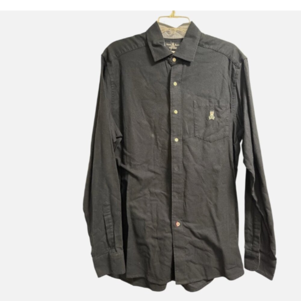 Psycho Bunny Embroidered Button-Down SZ LARGE Black Button Up Down Cotton - Picture 3 of 5